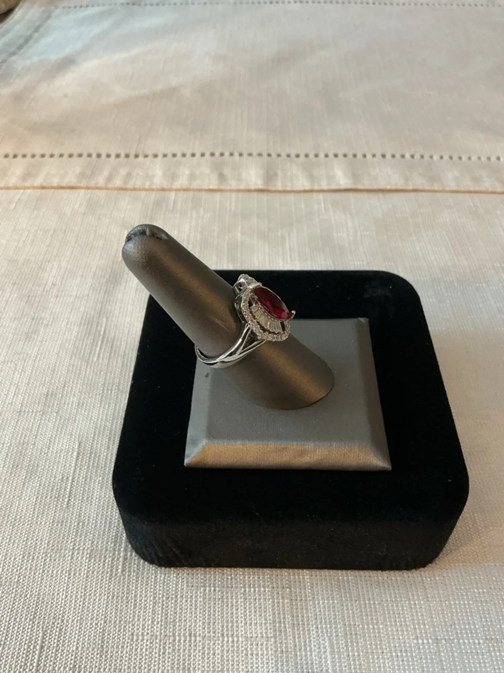 Ruby Lab Created and Rhinestone Silver Tone Ring